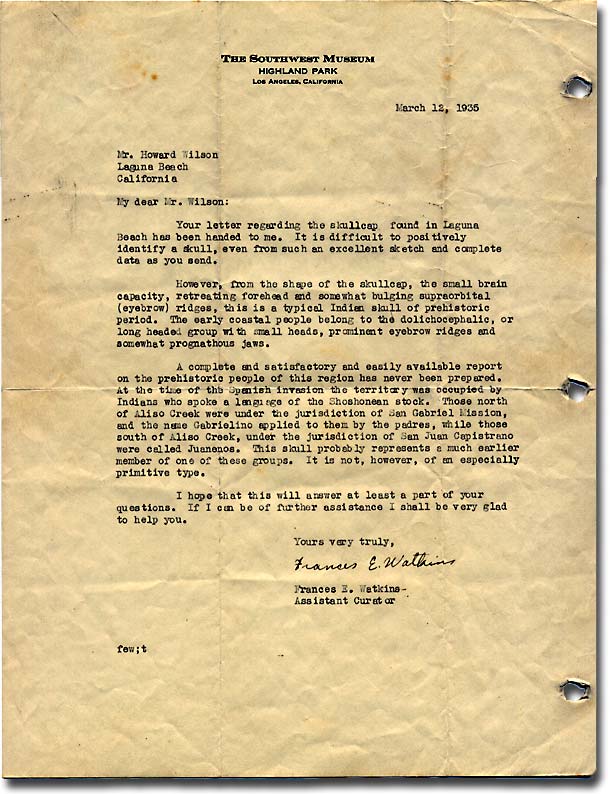 Letter from Southwest Museum - 1935
